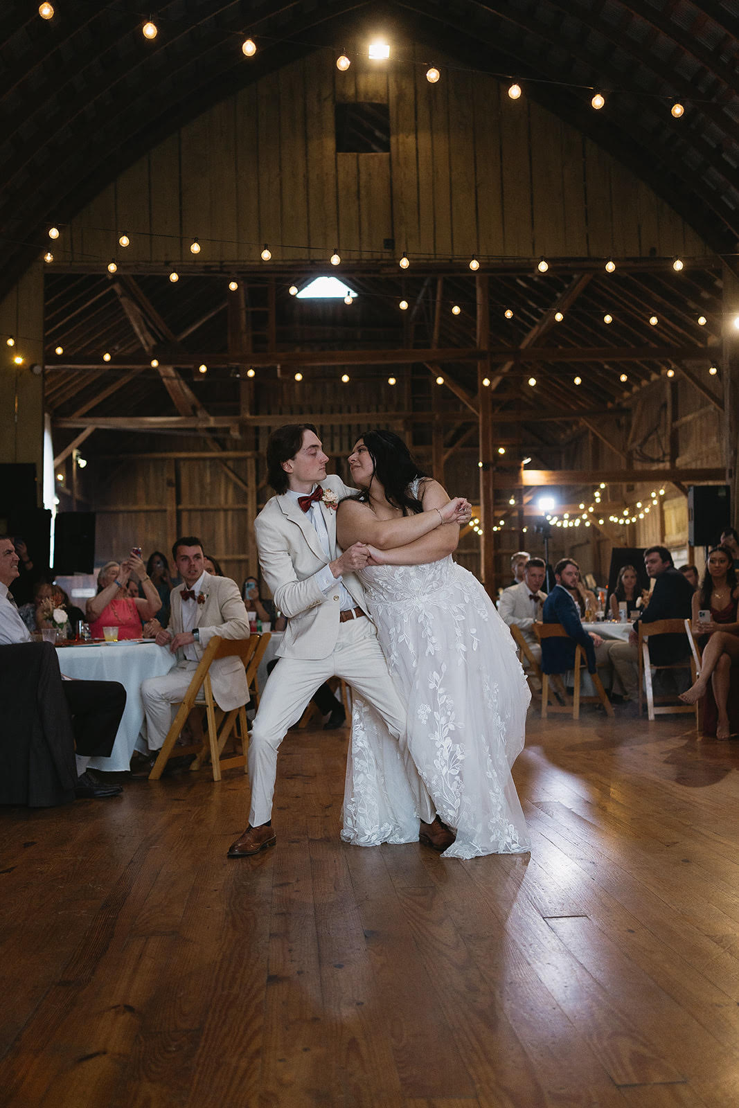 Wedding dance in barn