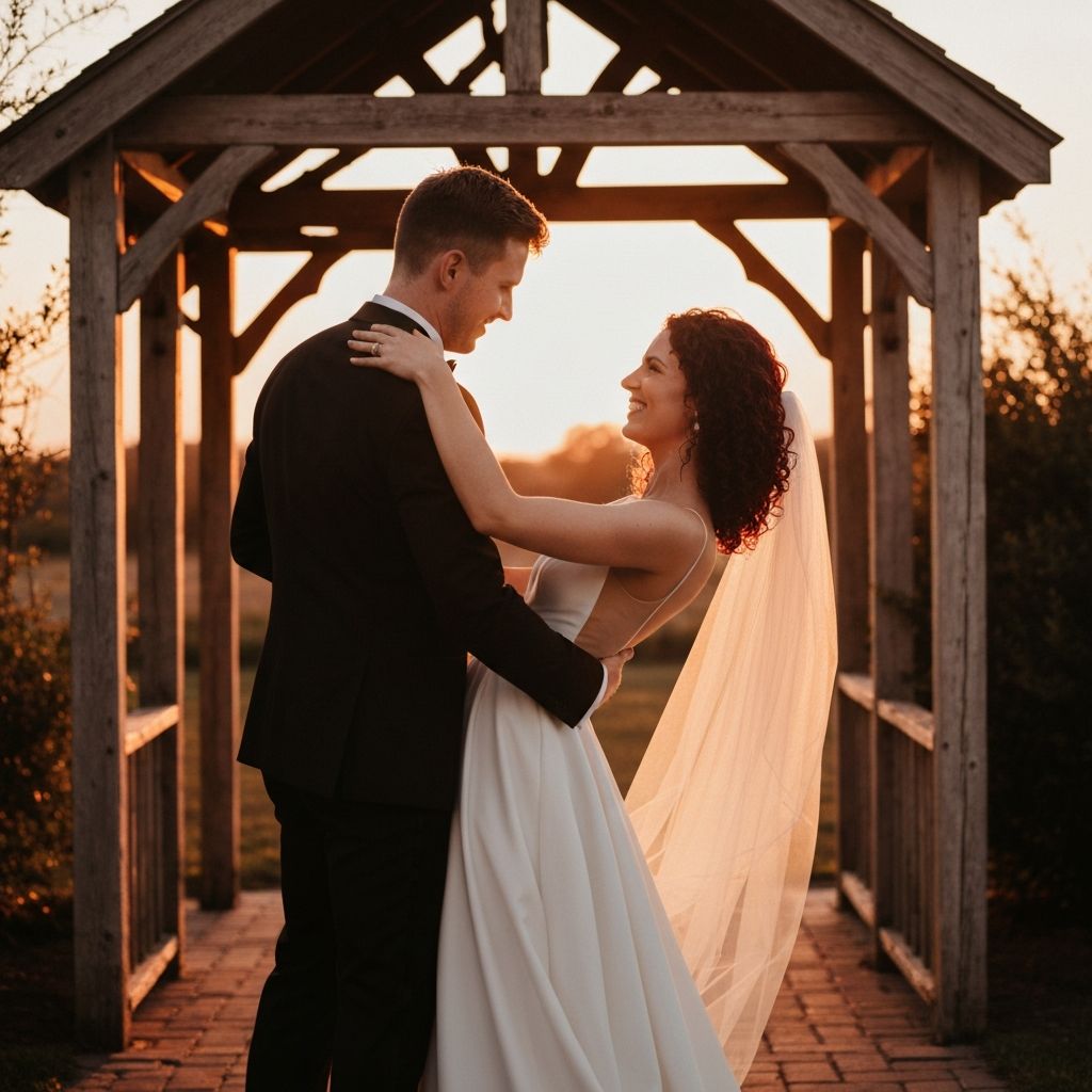 Couple performing their first dance with a romantic dip